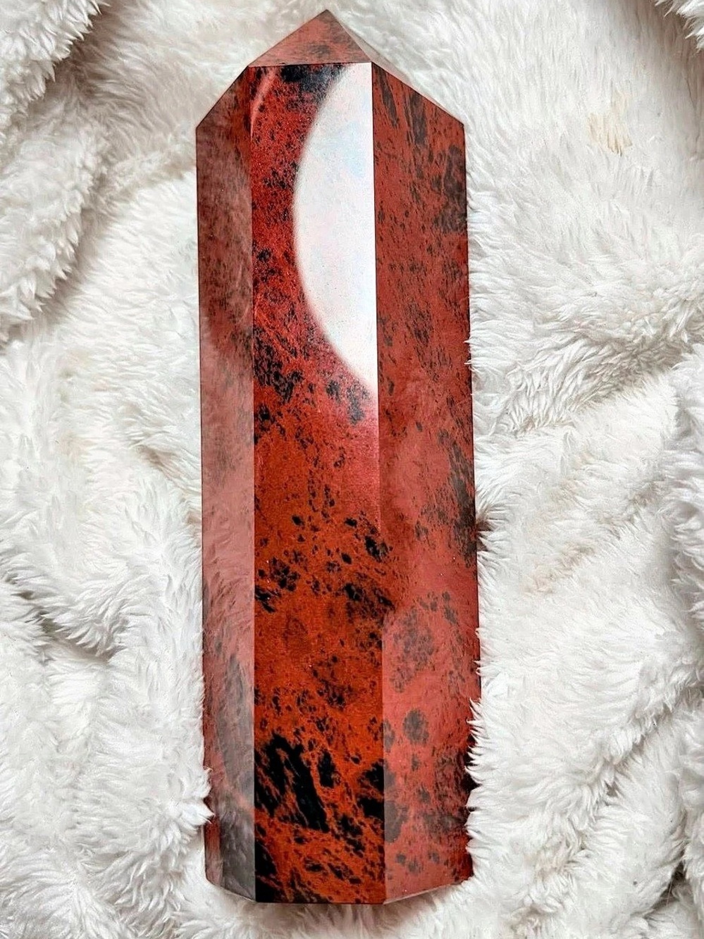 Large Mahogany Obsidian Crystal Tower Polished Point Red Brown Black Decor